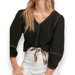 Anthropologie Current Air Delilah Structured Top Black White Top Stitch Boho